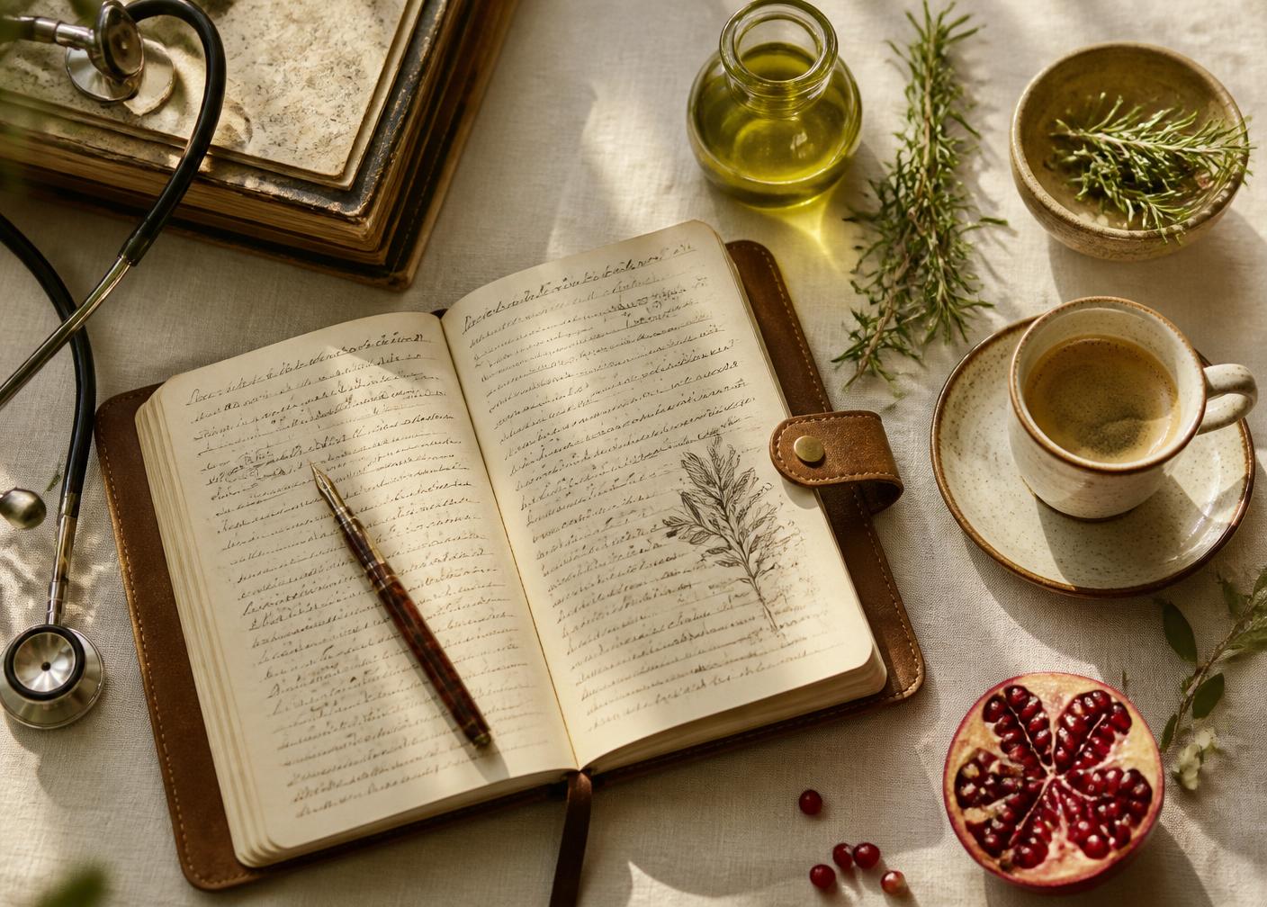 Quaderno di appunti aperto sulla scrivania del medico