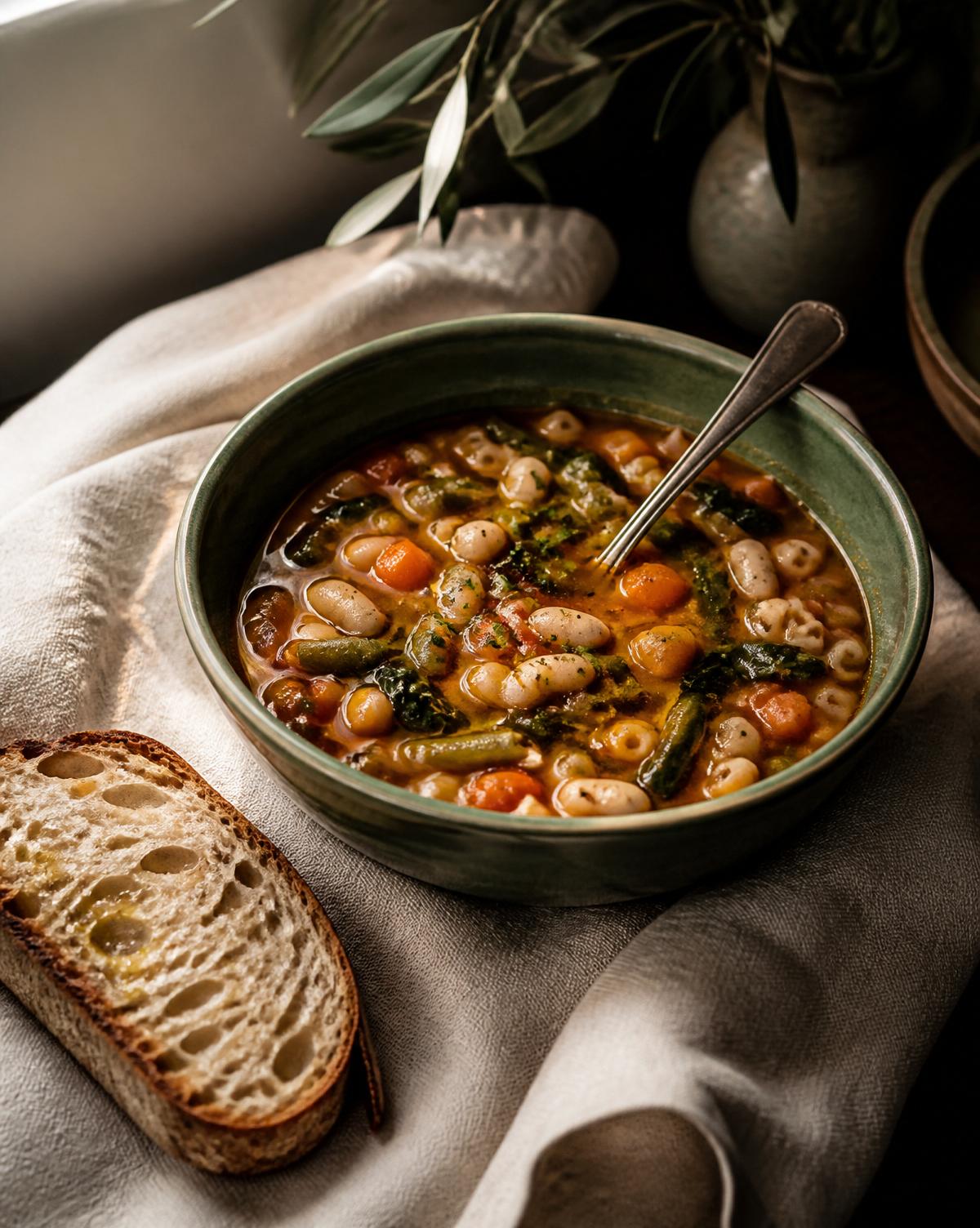 Piatto di minestrone con verdure di stagione